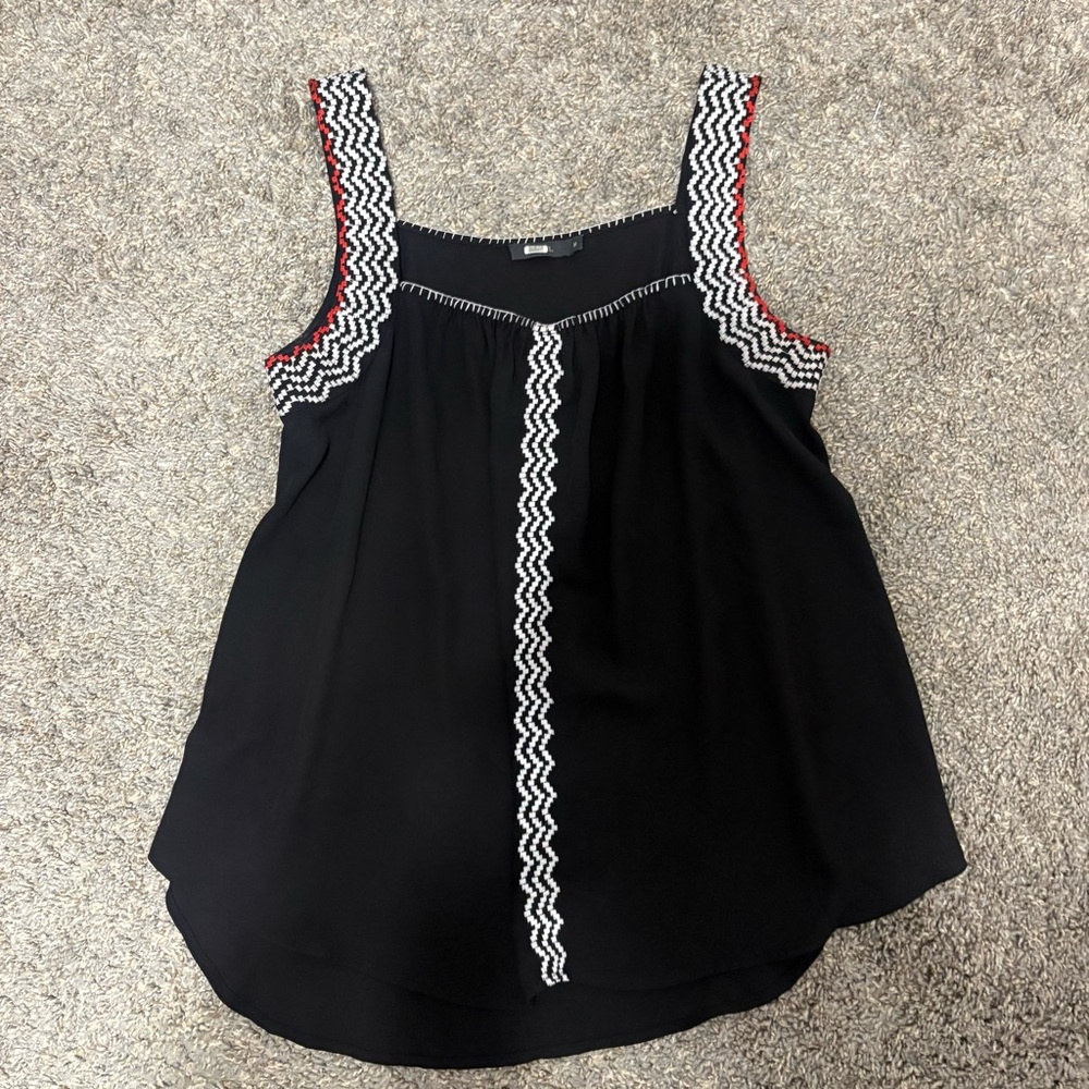 THML Black Embroidered Sleeveless Tank Top Size Medium Boho Resort Shirt Top